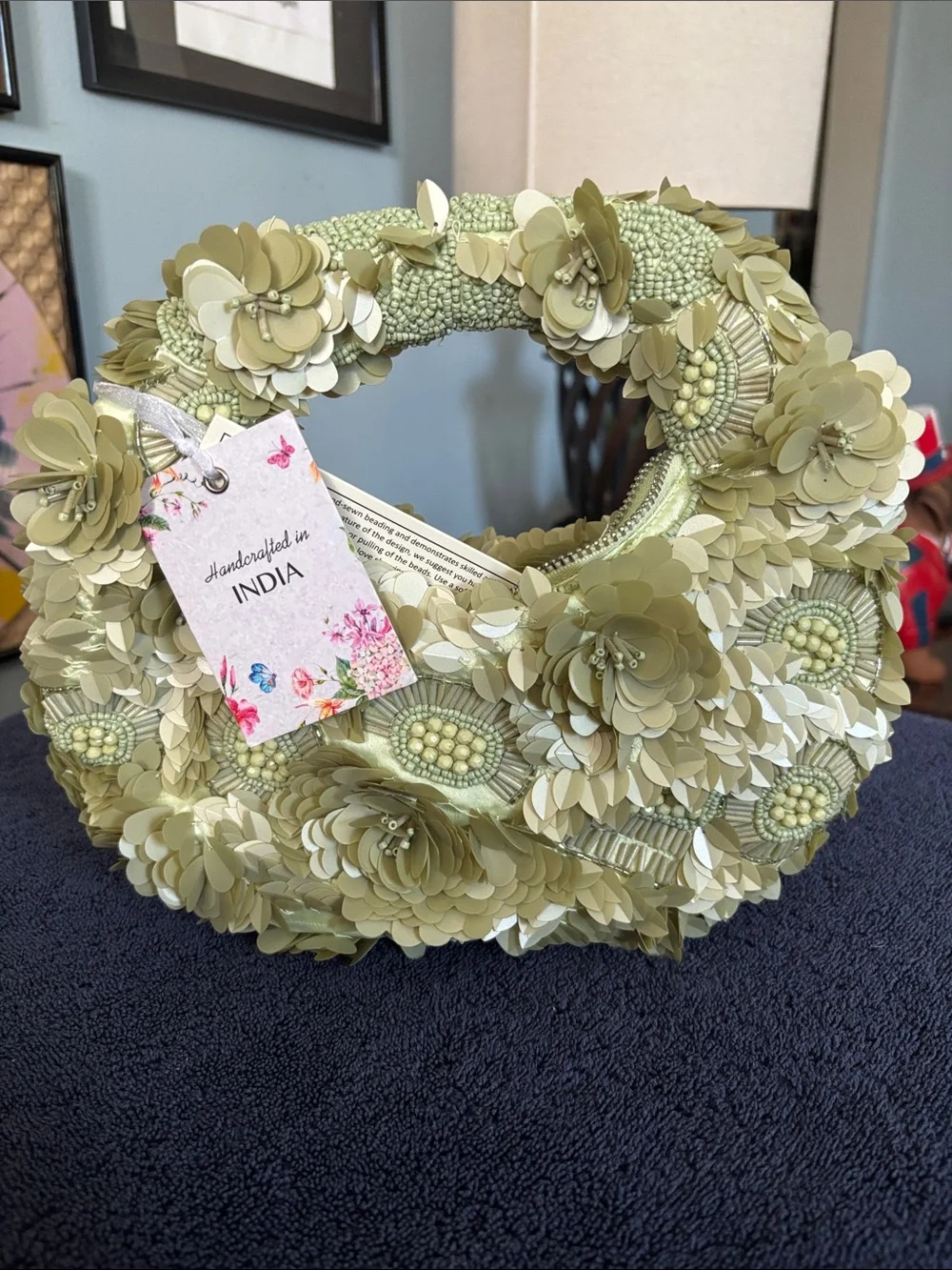Handcrafted Olive Green Floral Embellished Clutch - NWT From India To You
